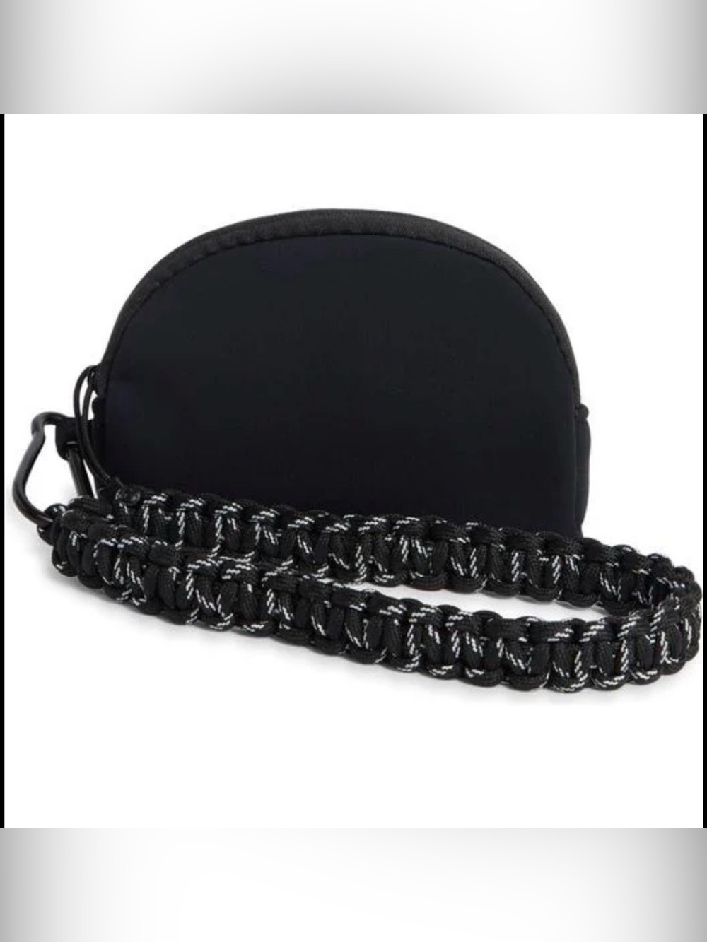 NWT Leith Black Neoprene Half Moon Pouch Wristlet Carabiner Cord Strap Bag Charm